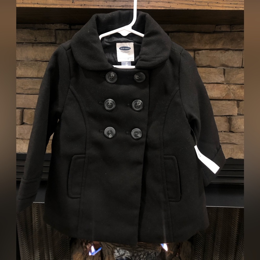 NWT Toddler Girl Black Dress Pea Coat *wool blend*
